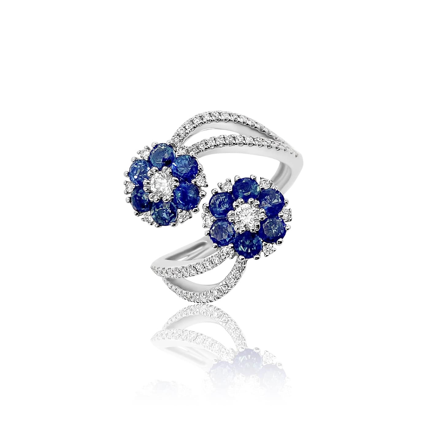 Sapphire and Diamond Flower Ring