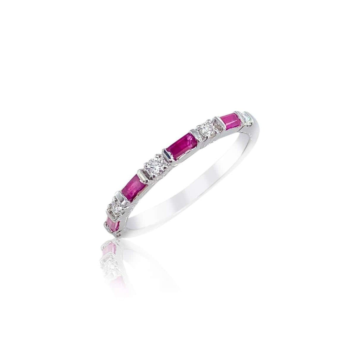 Baguette Ruby and Round Diamond Band