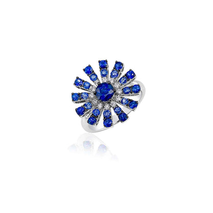 Sapphire and Diamond Flower Burst Ring