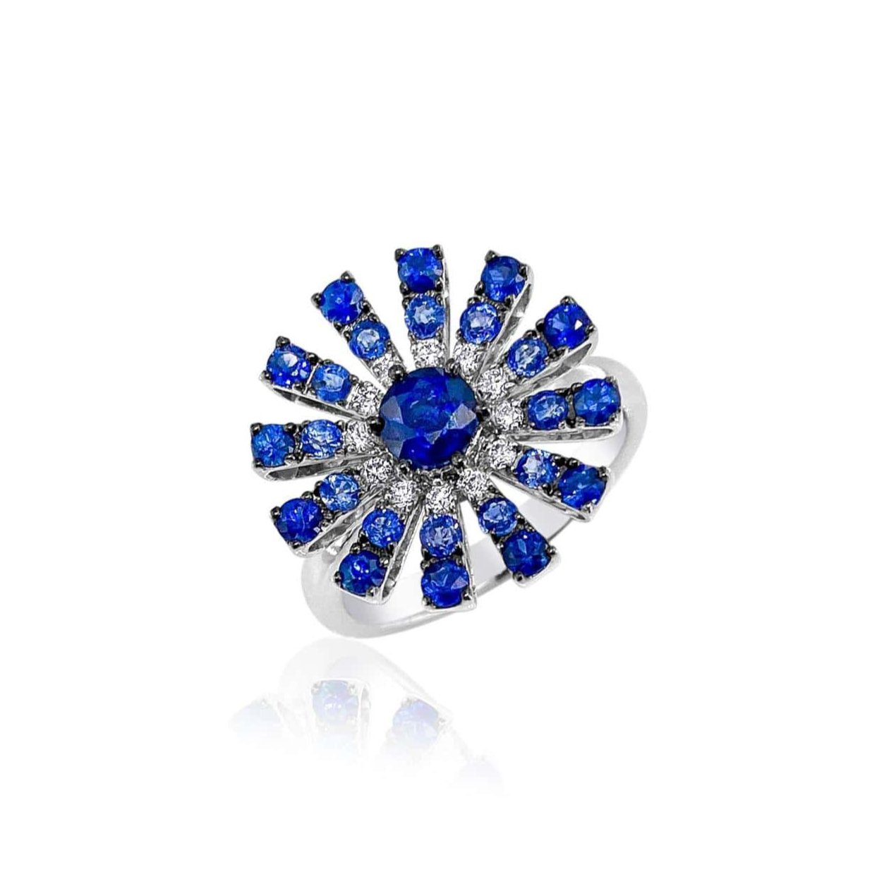 Sapphire and Diamond Firework Ring