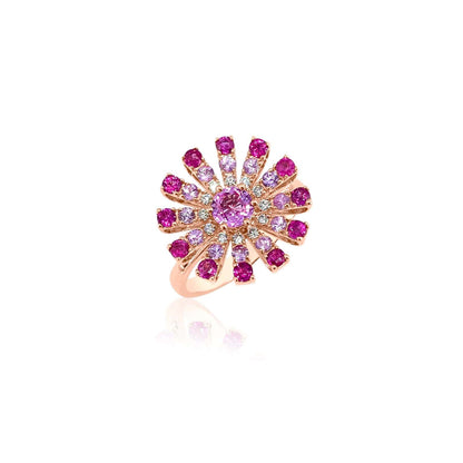 Pink Sapphire and Diamond Flower Burst Ring