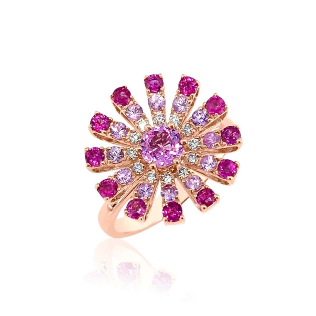 Pink Sapphire and Diamond Firework Ring