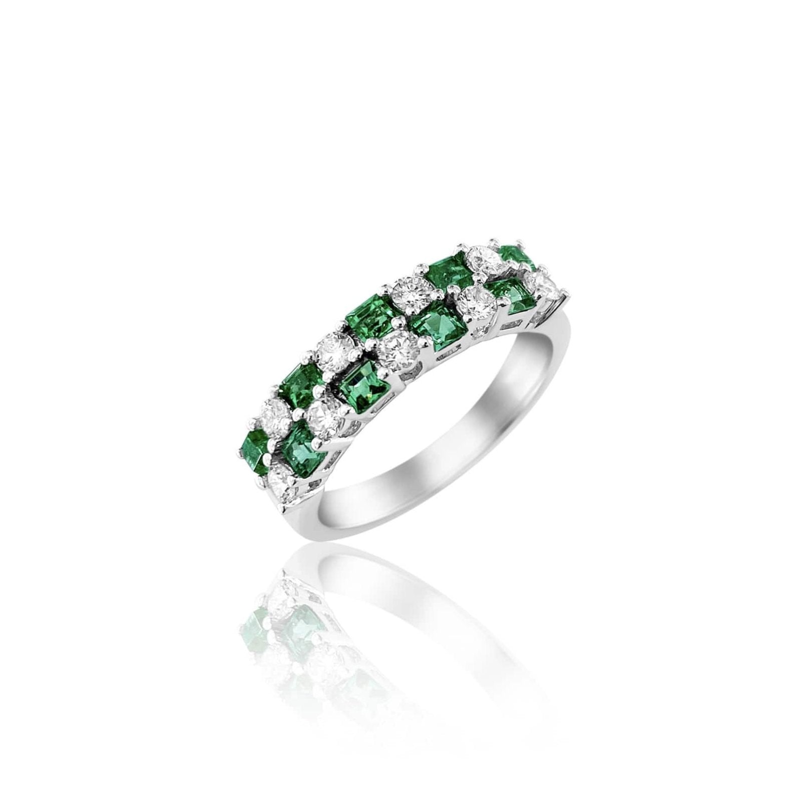 Checkered Emerald and Diamond Ring