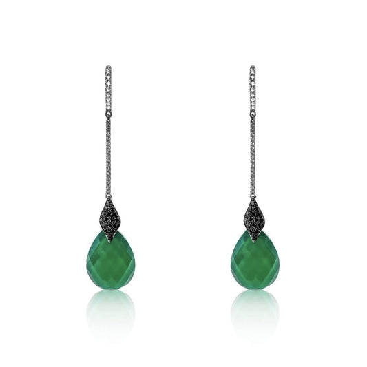 Green Agate Diamond Drop Earrings