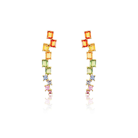 Rainbow Sapphire Waterfall Earrings