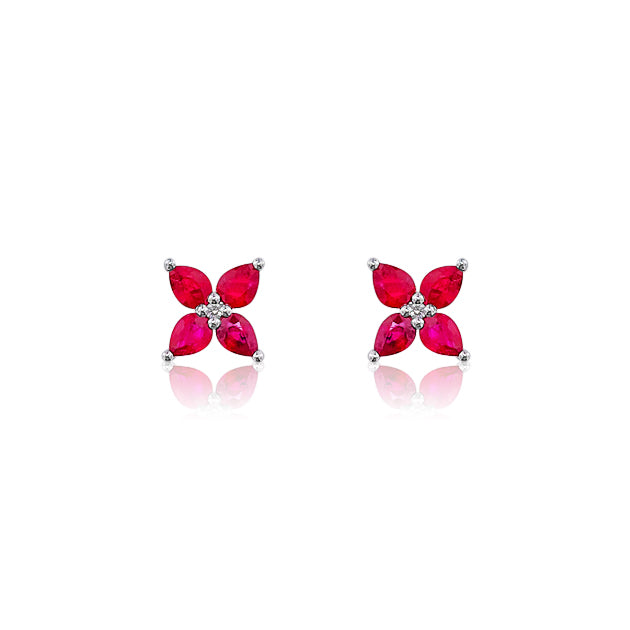 Ruby and Diamond Flower Studs