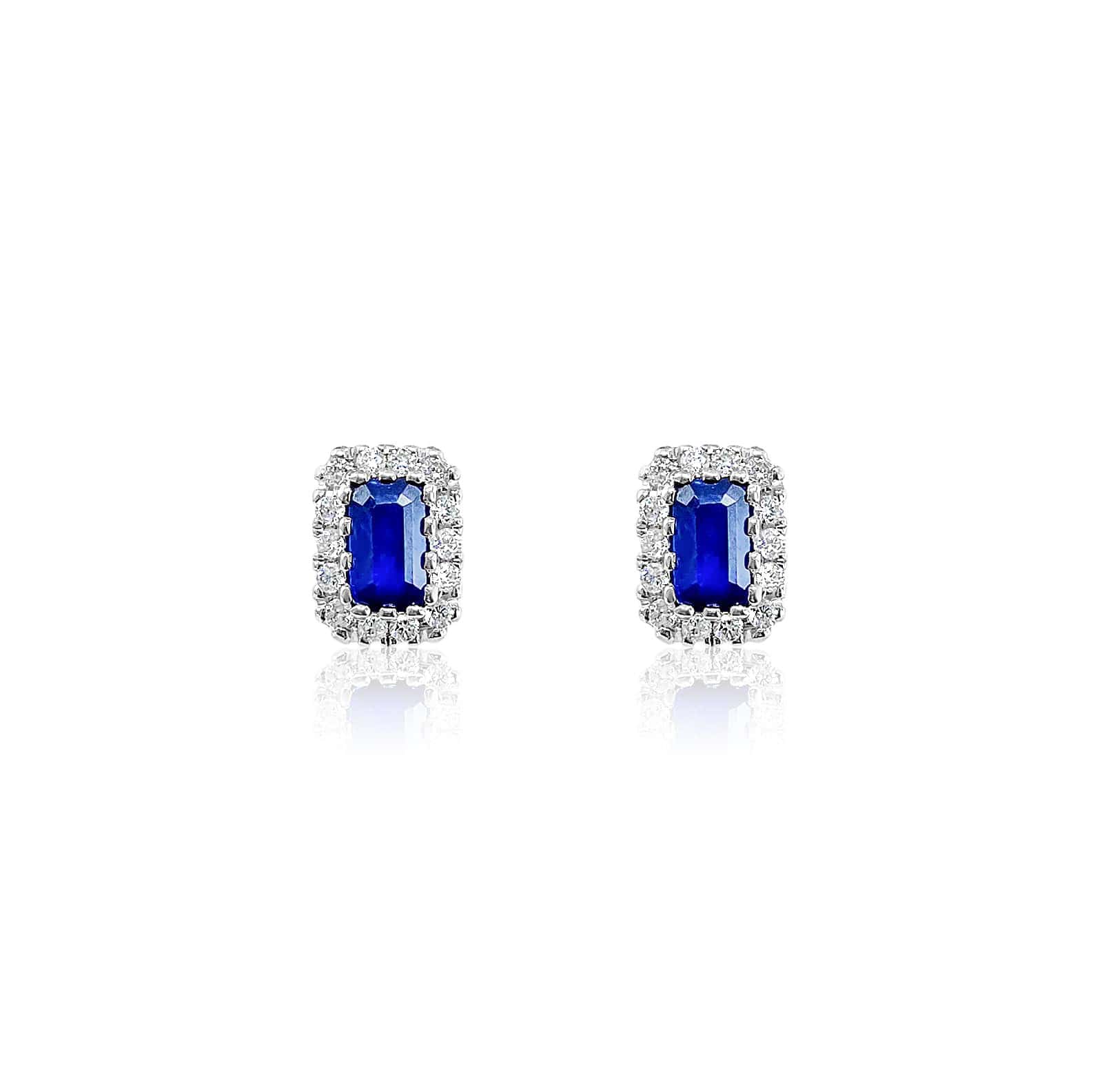 Emerald Cut Sapphire and Diamond Studs