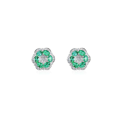 Emerald and Diamond Flower Earrings