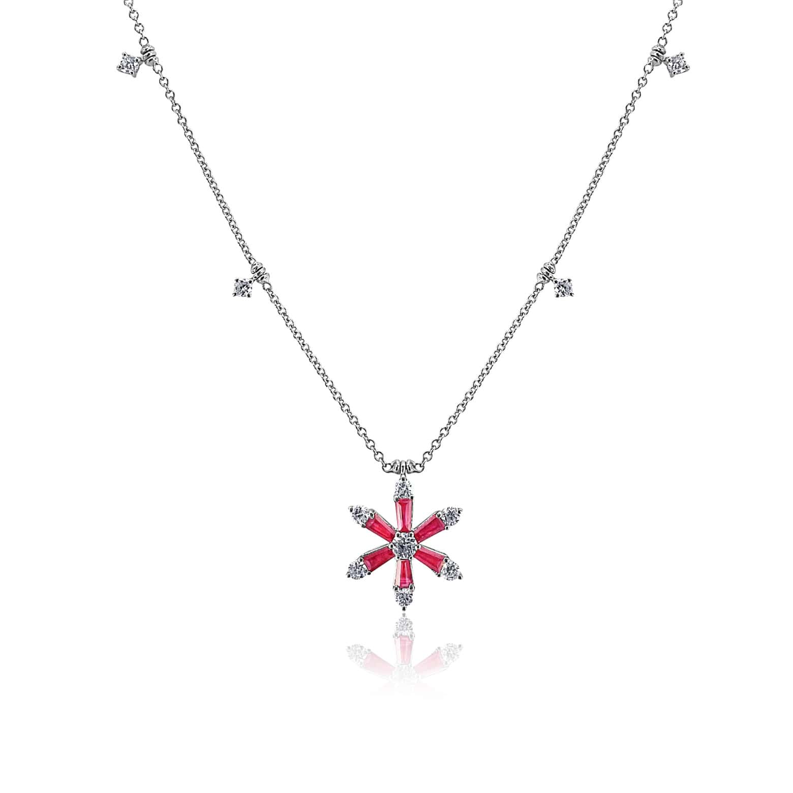 Ruby and Diamond Flower Necklace