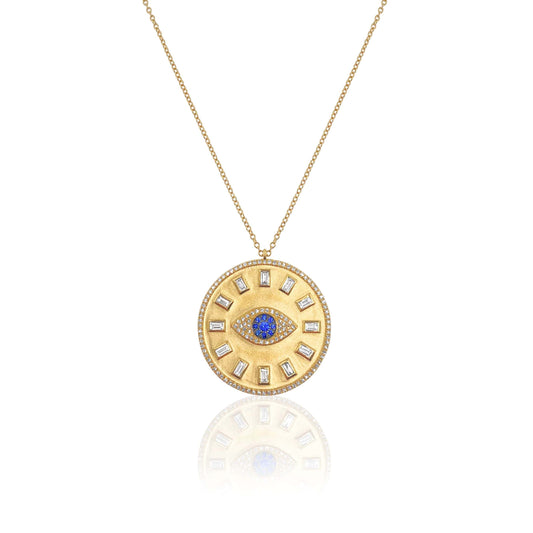 Evil Eye Sapphire and Diamond Medallion Necklace