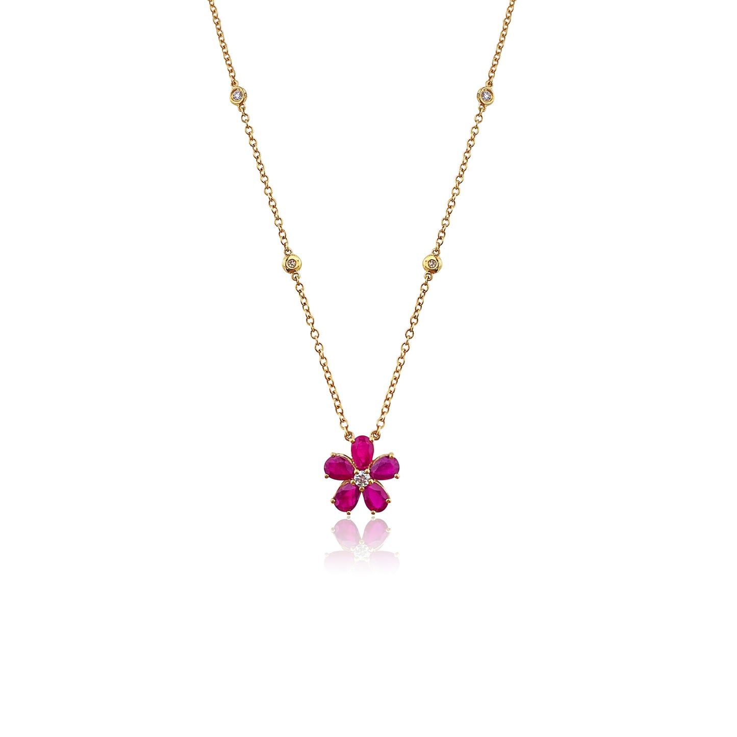 Ruby Flower Bezel Necklace