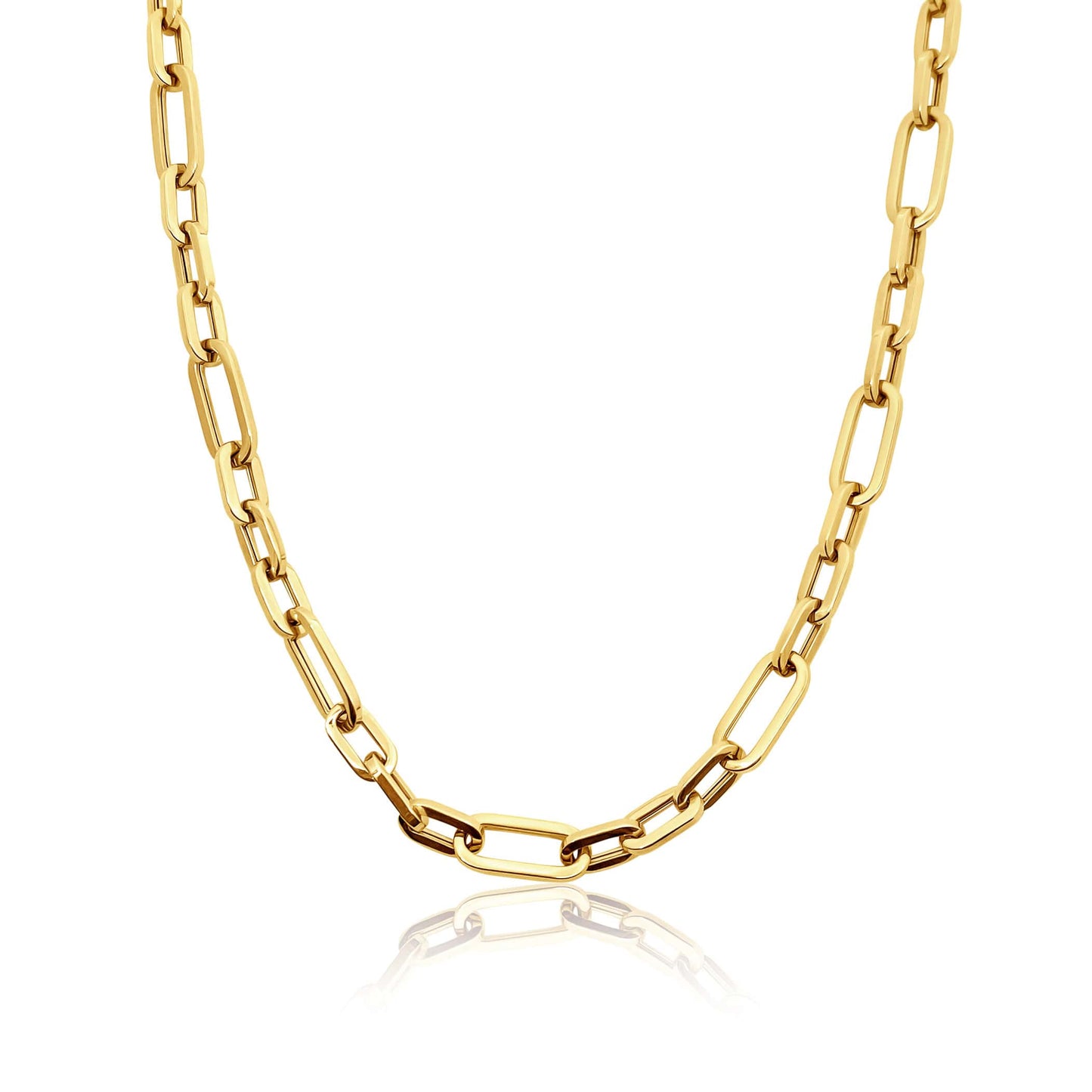 18K YELLOW DESIGNER GOLD ALTERNATING ROUND AND OVAL LINK CHAIN NECKLACE
