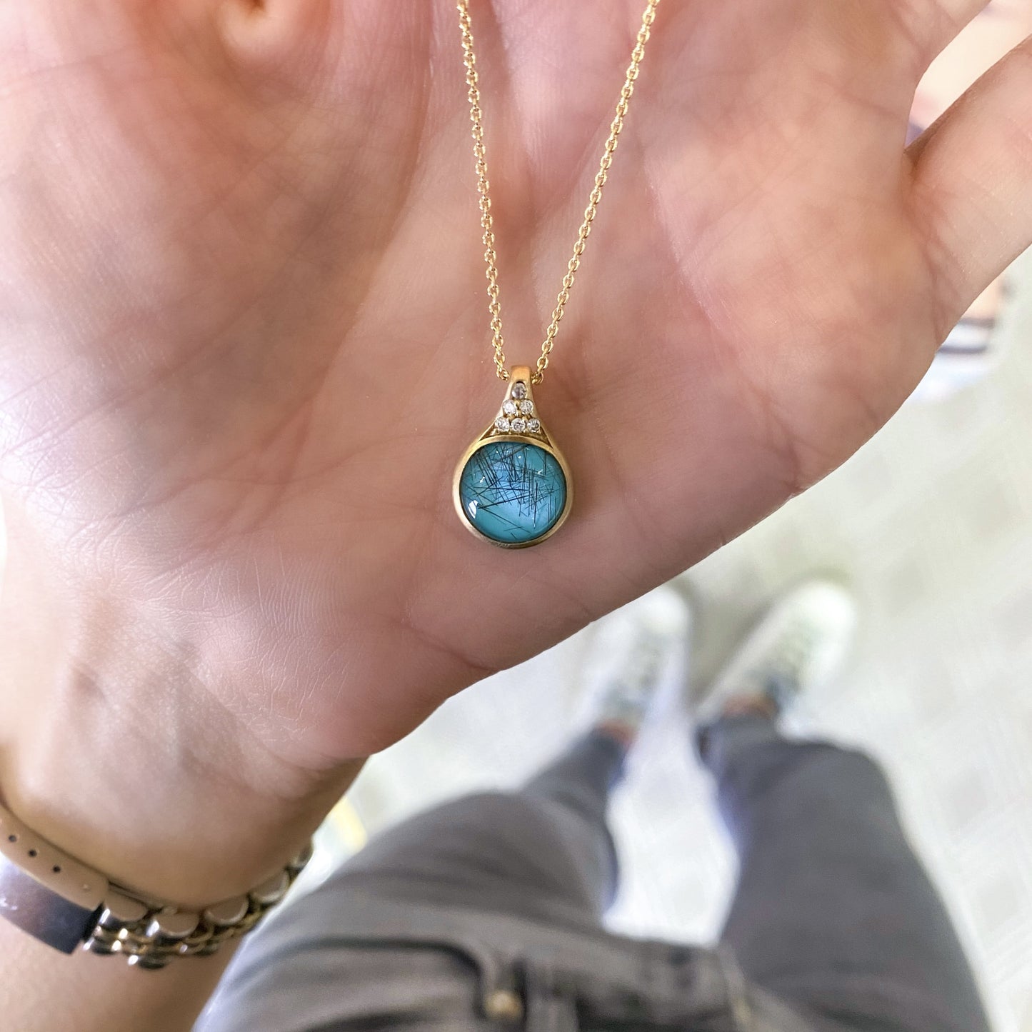 Turquoise Diamond Drop Necklace