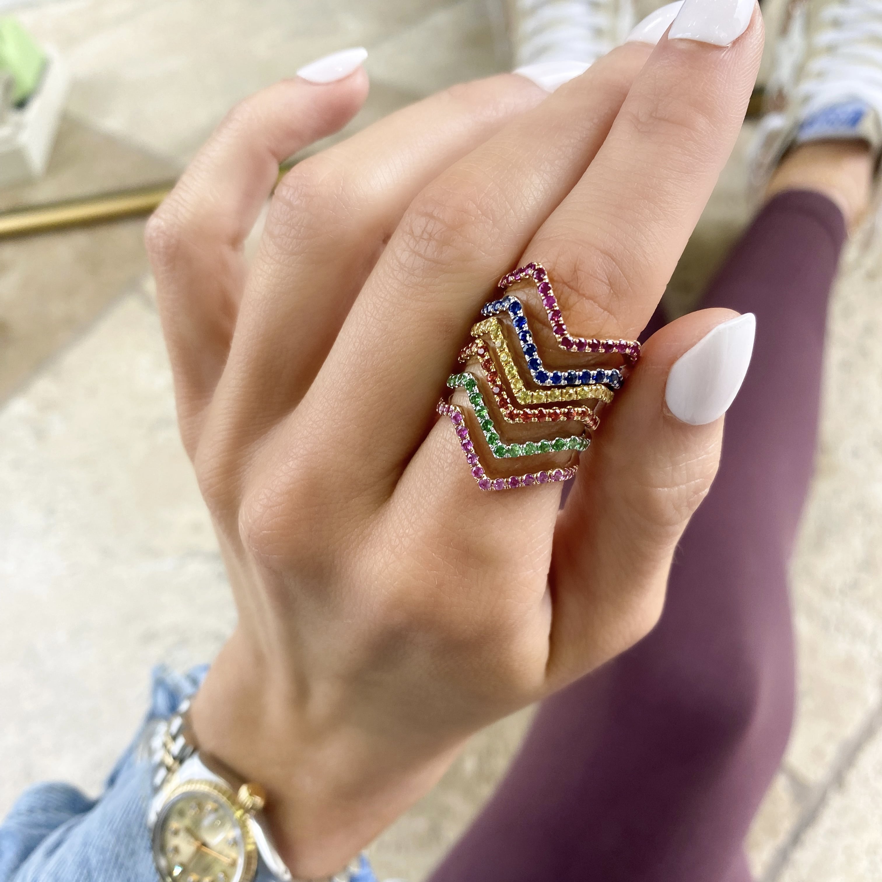 Wavy Rainbow Gemstone Stack Ring