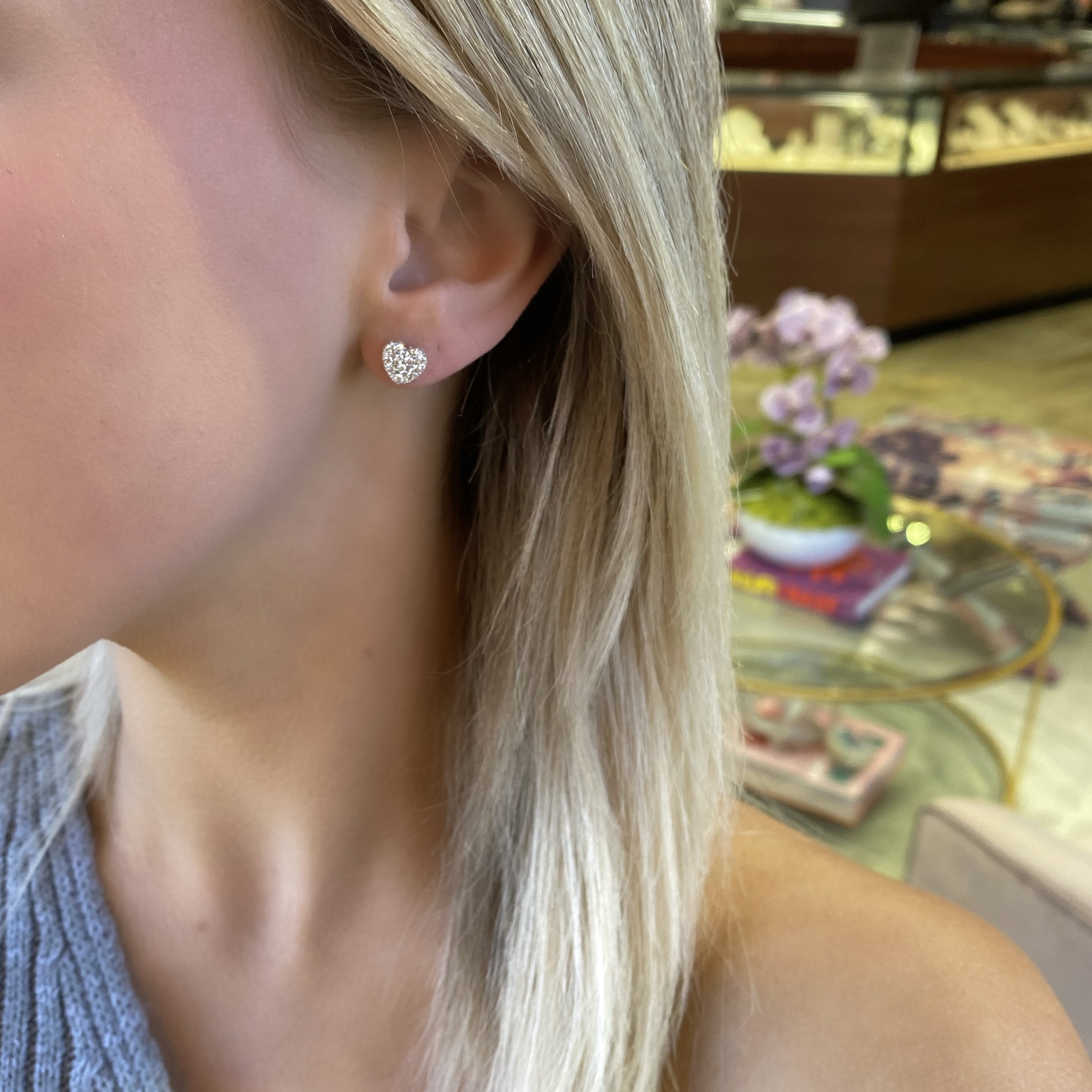 Pavé Diamond Heart Studs