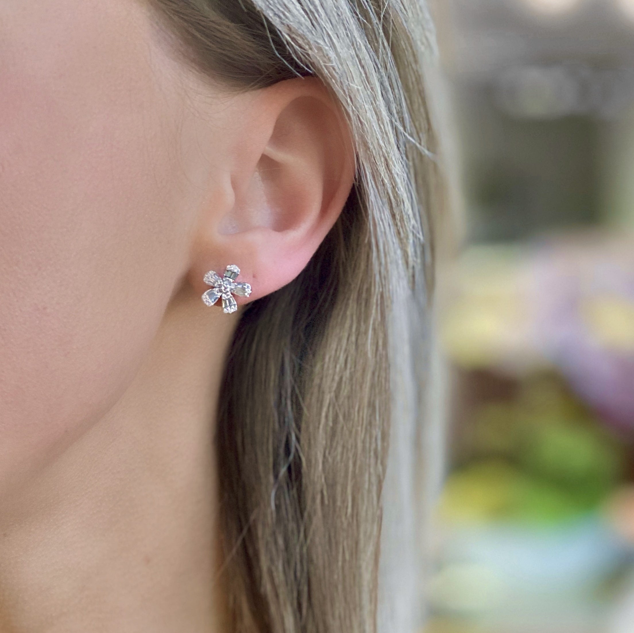 Baguette Diamond Daisy Studs