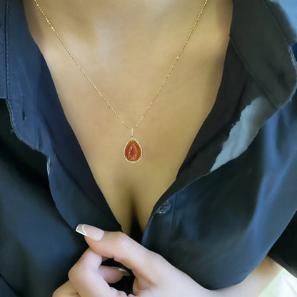 Carnelian and Diamond Pendant Necklace