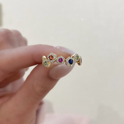 Bouncing Rainbow Sapphire and Diamond Ring