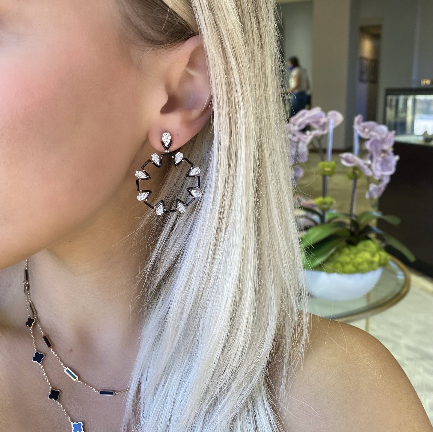 Pavé Diamond and Onyx Enamel Earrings