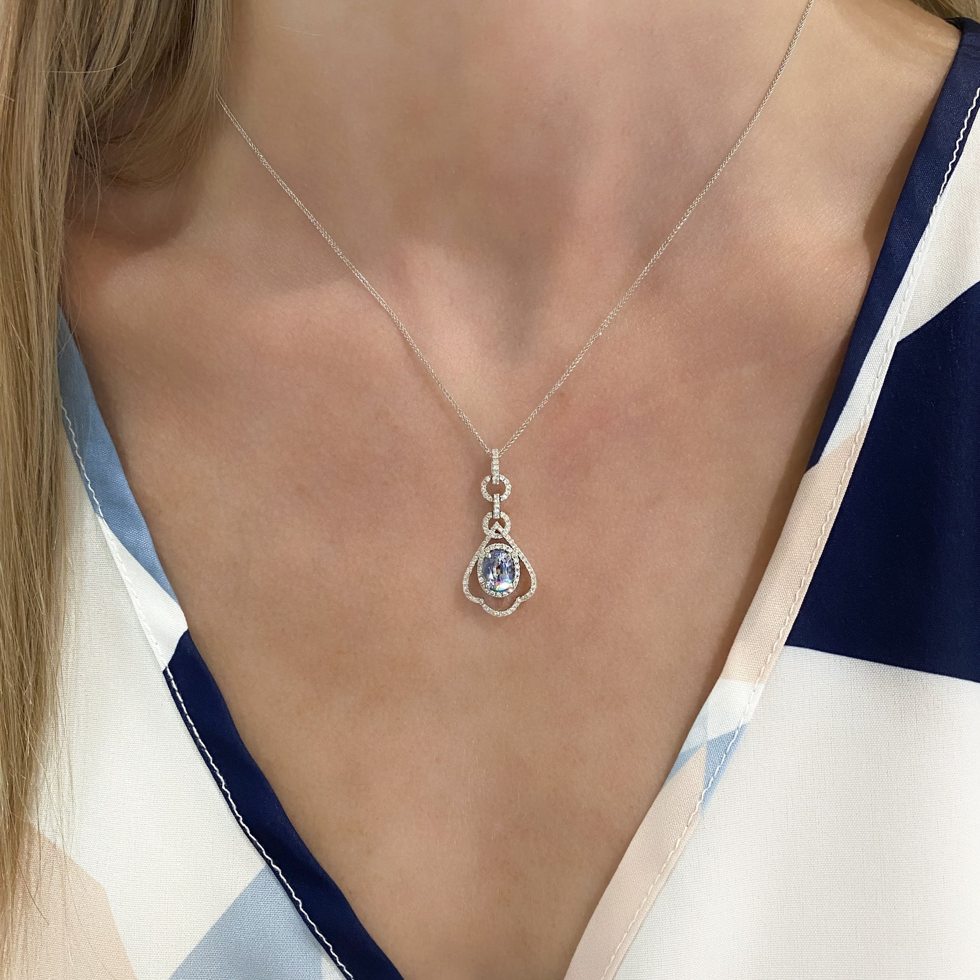 Cornflower Sapphire and Diamond Necklace - Valobra Jewelry