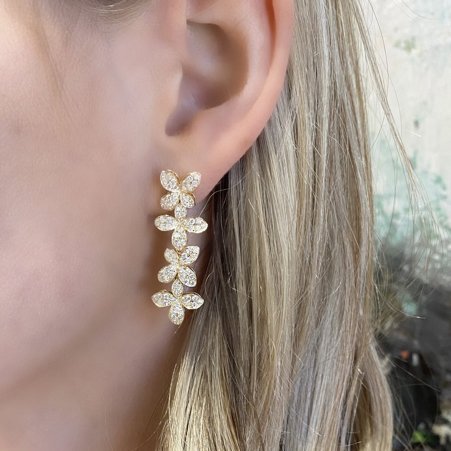 Pavé Diamond Flower Drop Earrings