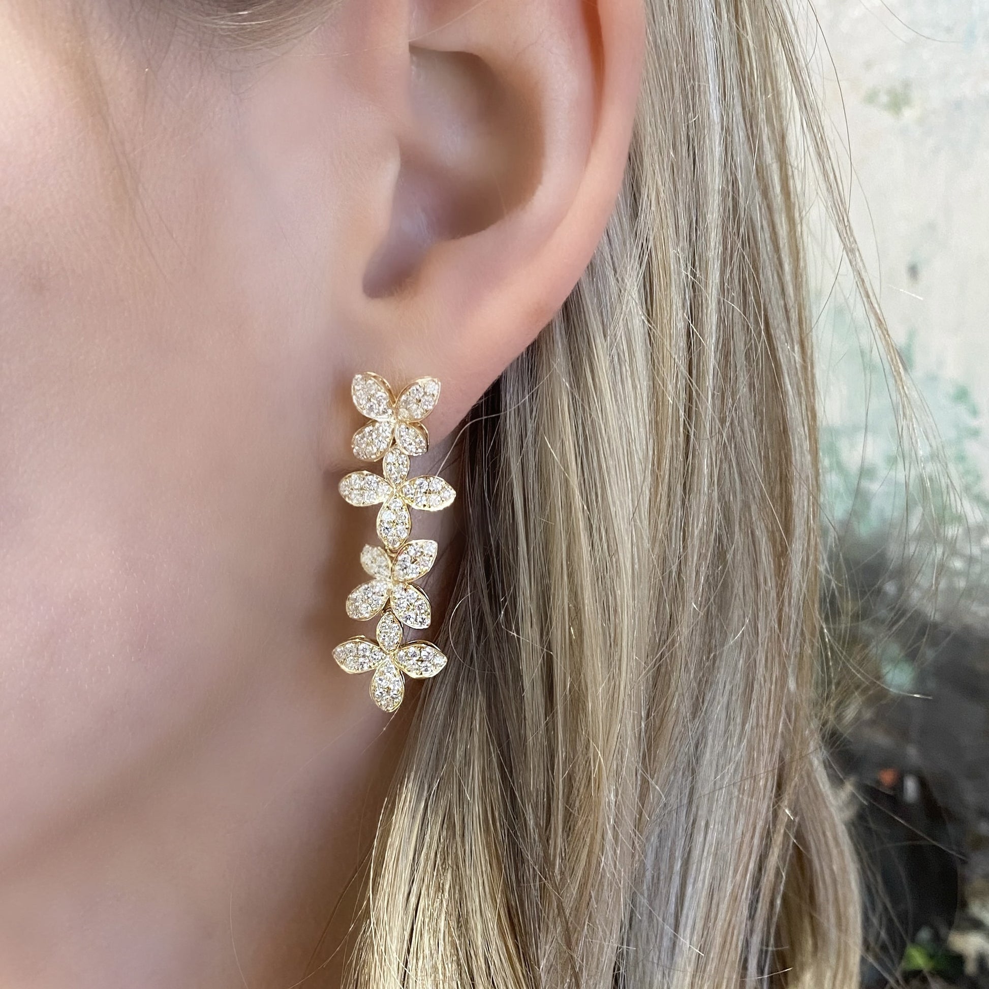 Pavé Diamond Flower Drop Earrings – San Antonio Jewelry