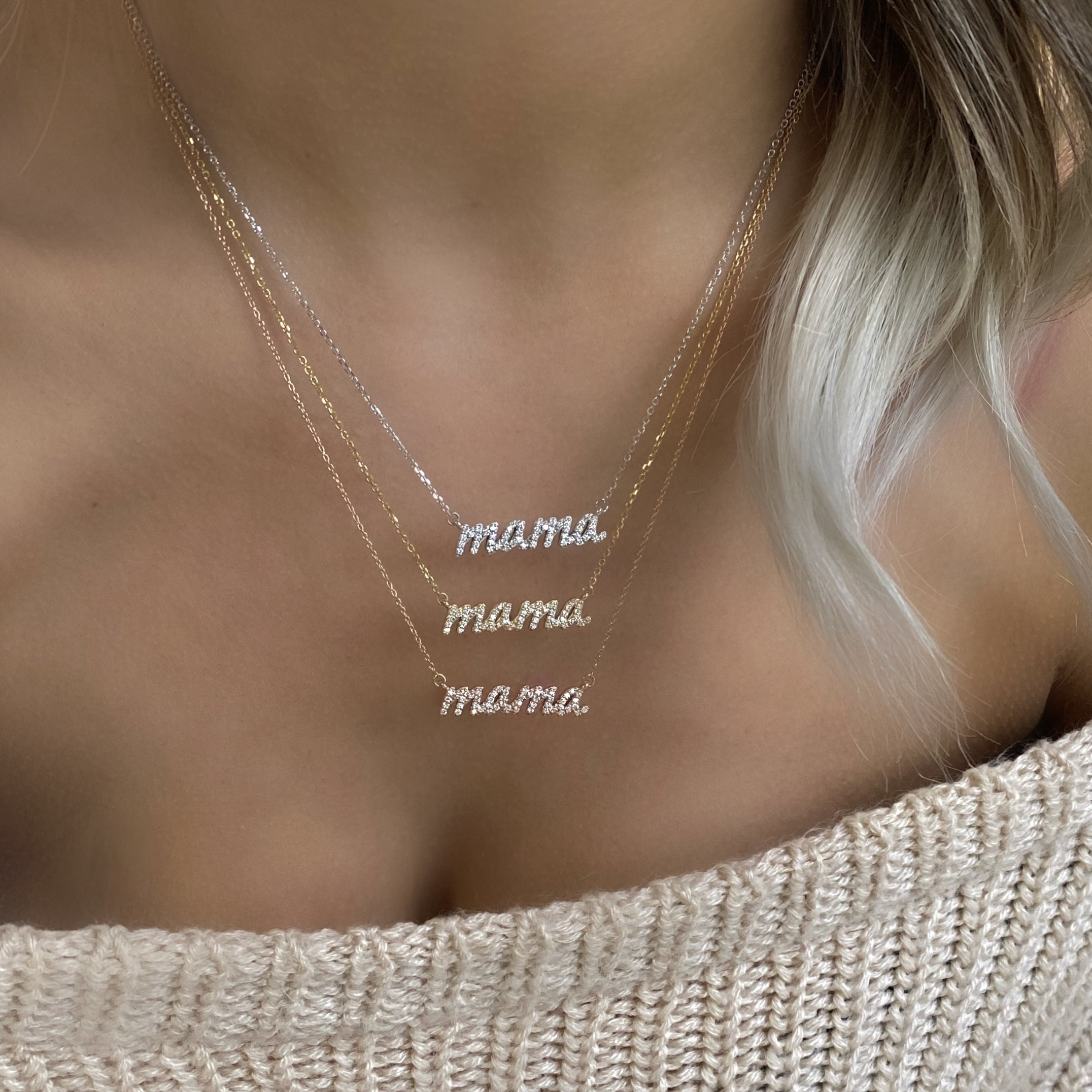 Buy 925 Sterling Silver American Diamond Mama Pendant Necklace with Chain  for Women Girls Online