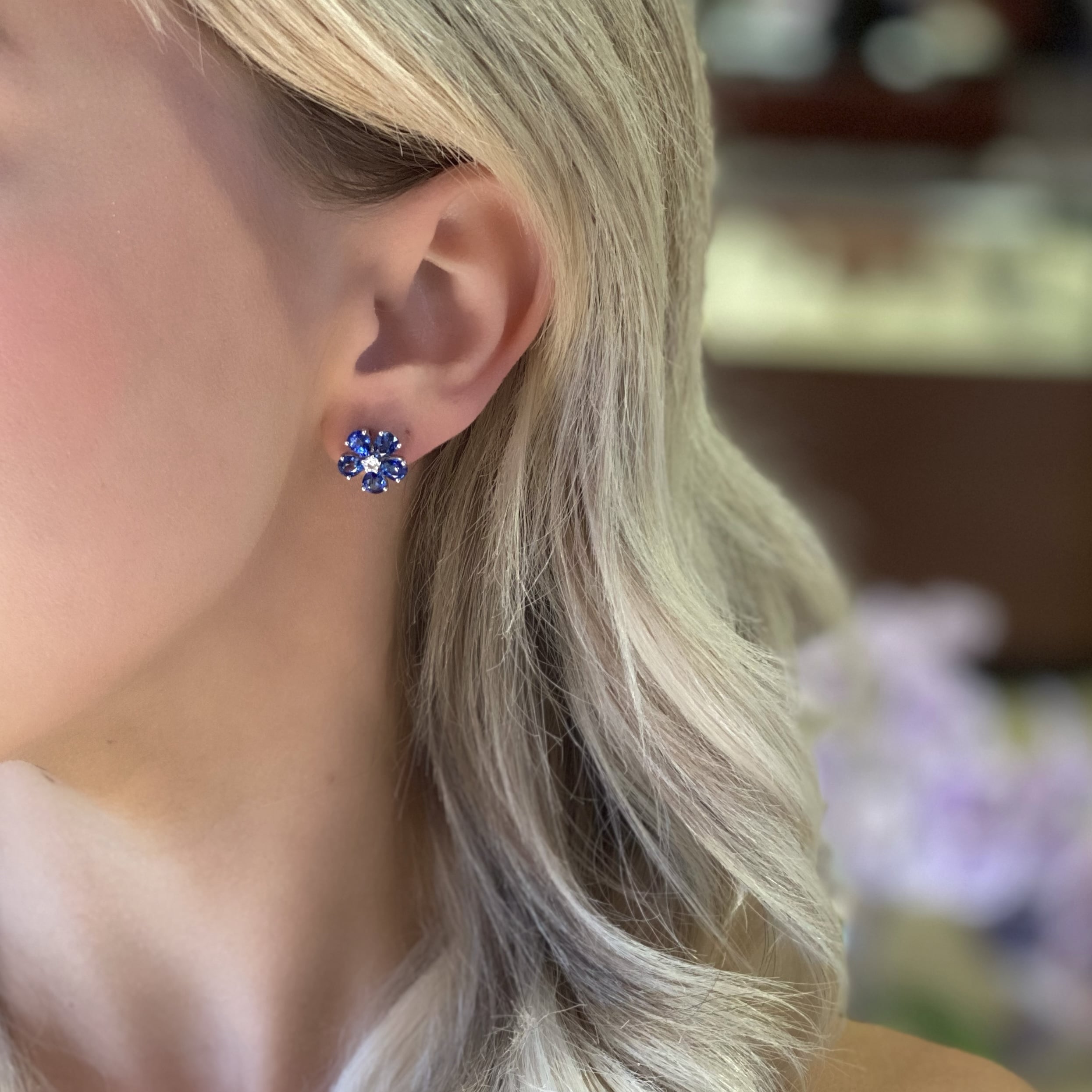 Sapphire and Diamond Daisy Studs