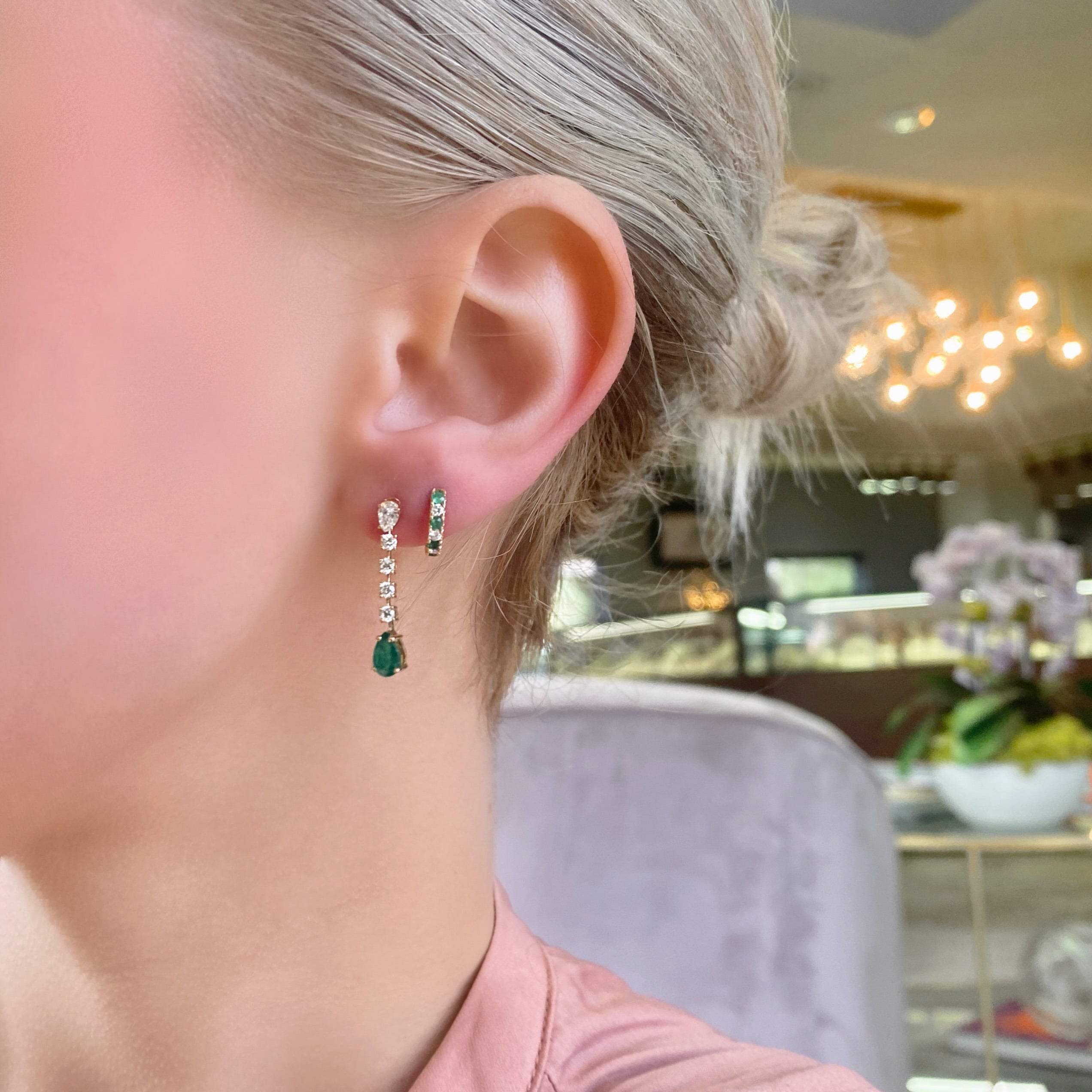 Emerald and Diamond Drop Earrings