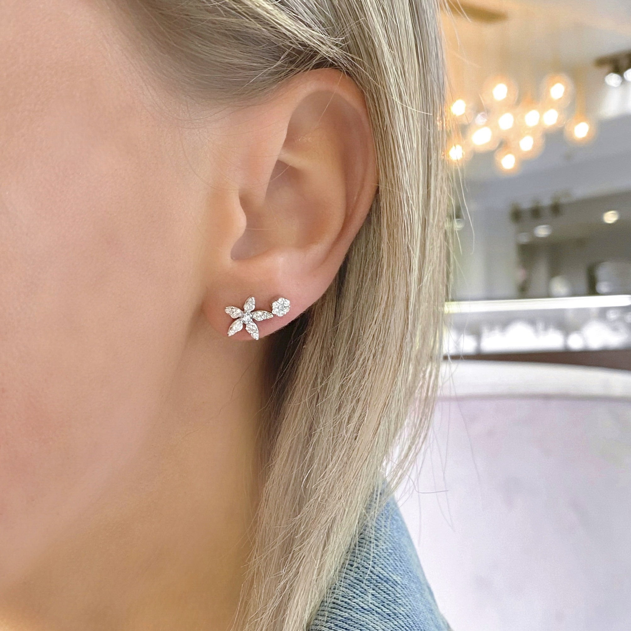 Pointed Diamond Flower Studs