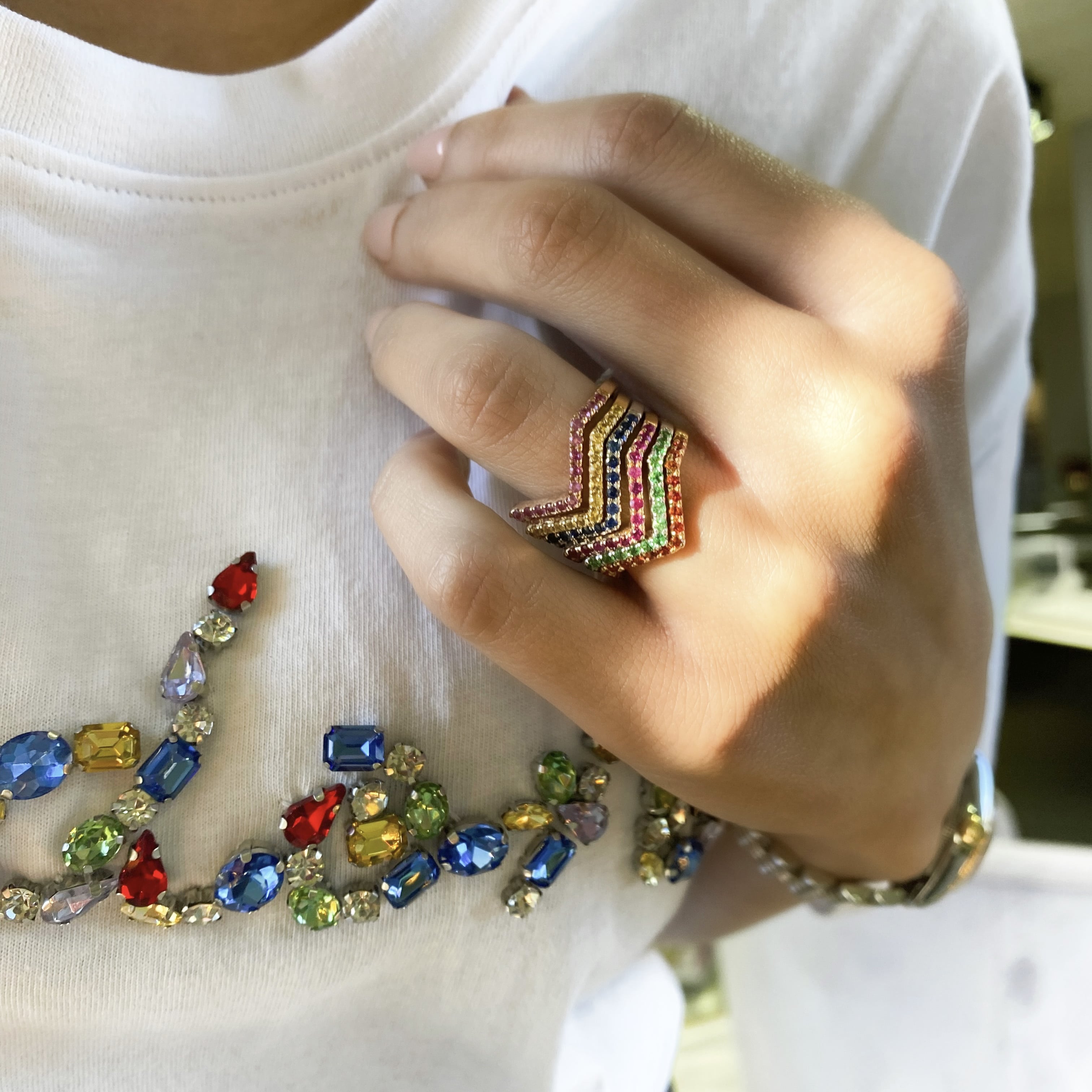 Wavy Rainbow Gemstone Stack Ring