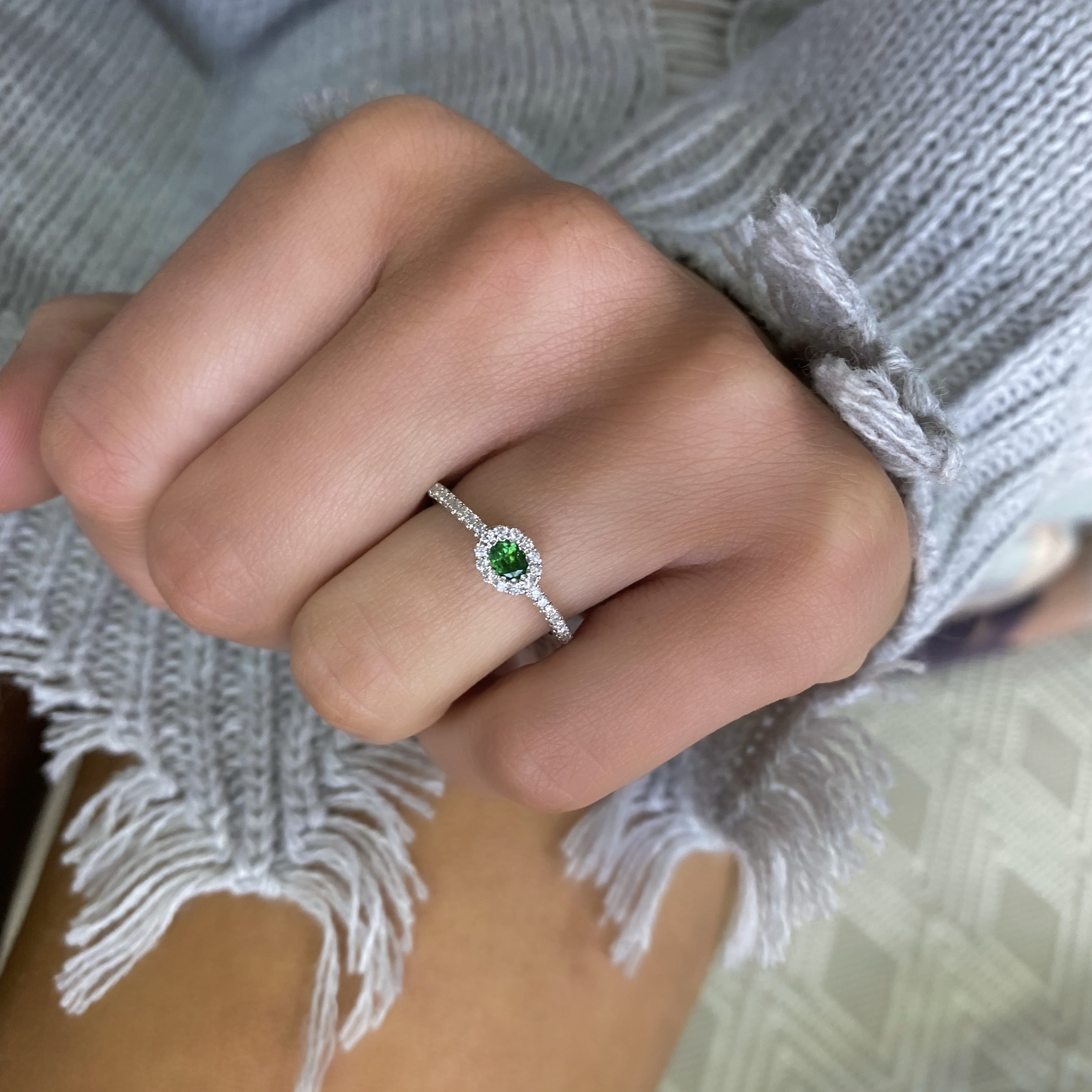 Green Garnet and Diamond Ring