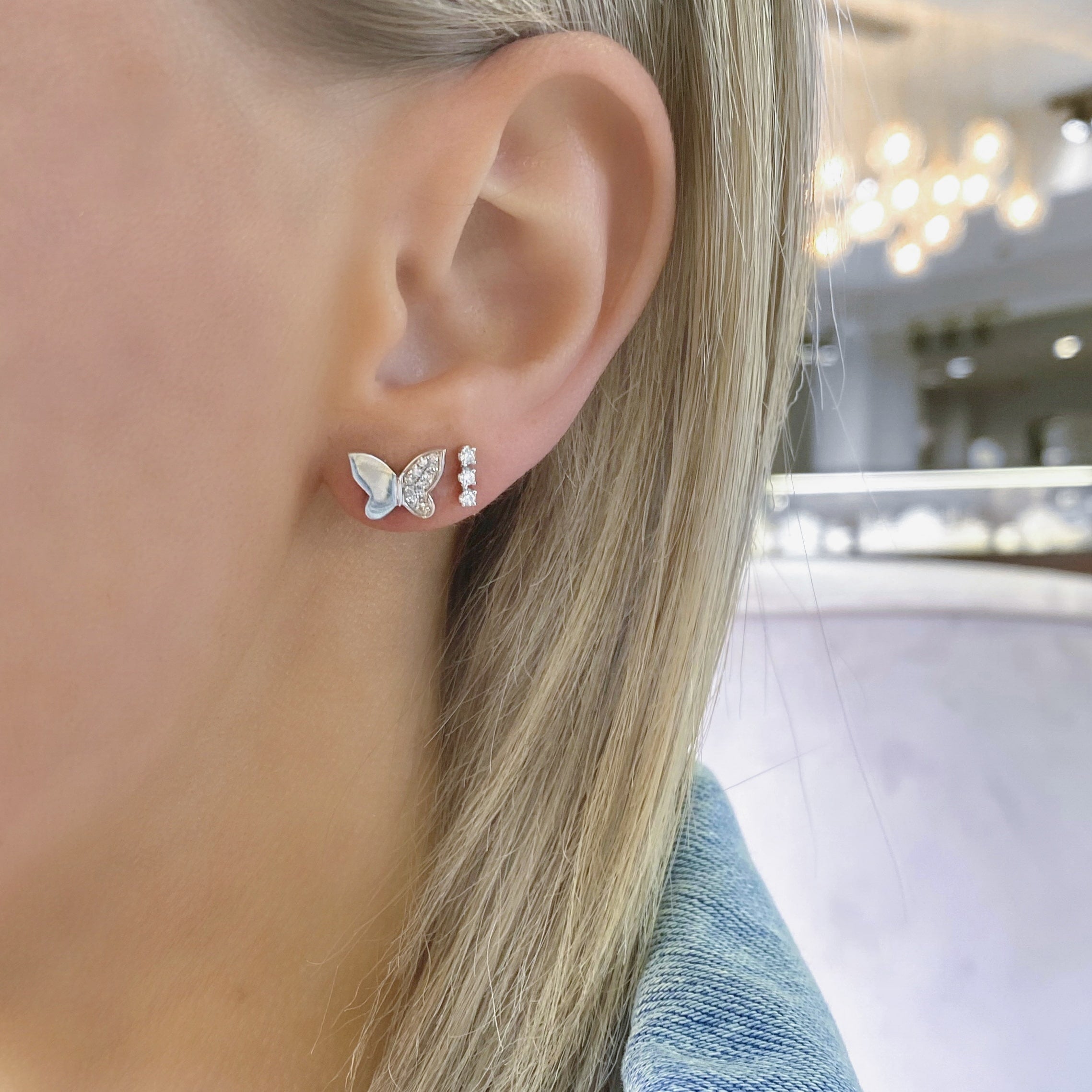 Half Pavé Diamond Butterfly Studs