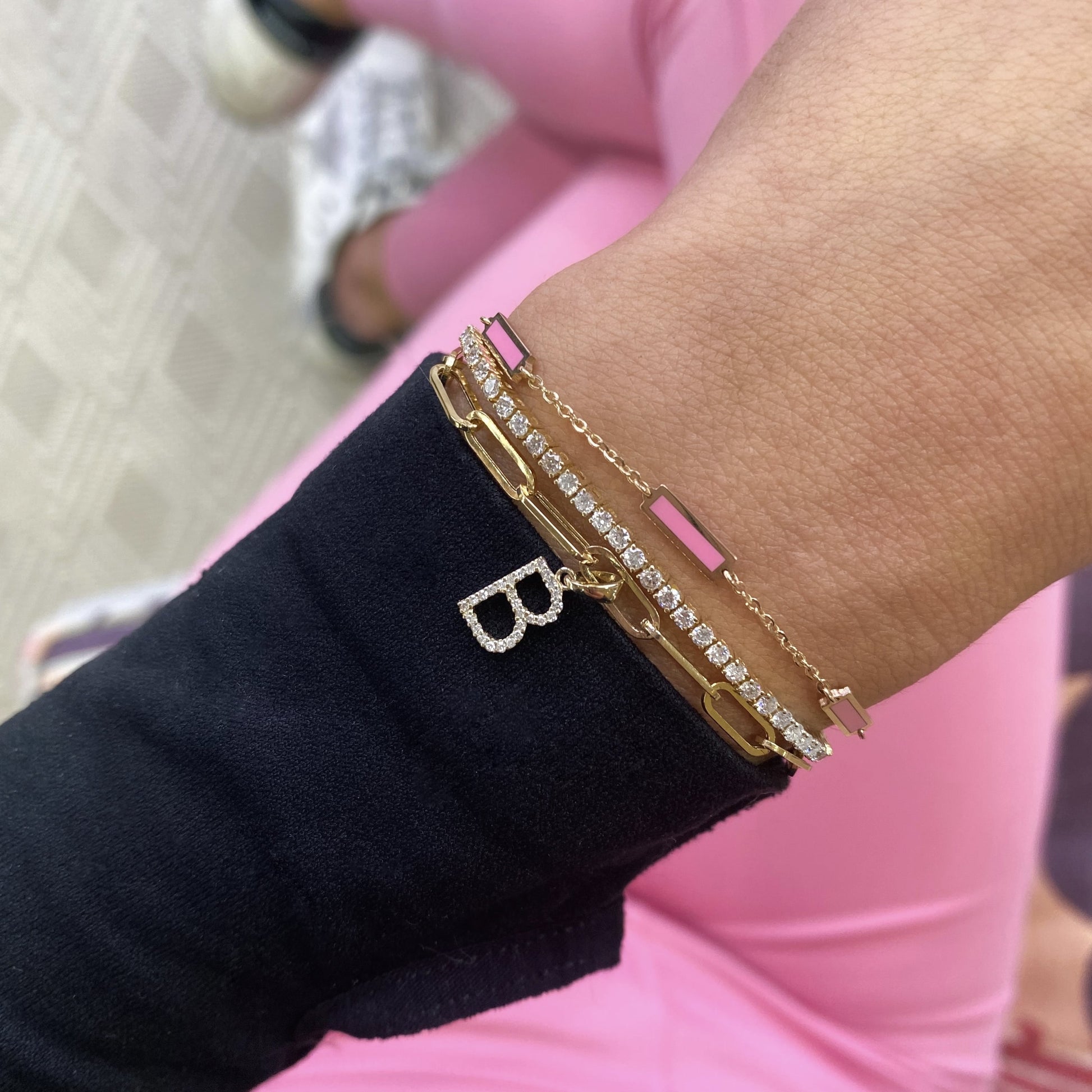 Tezza Paperclip Chain Bracelet w/ Diamond Initial Charm