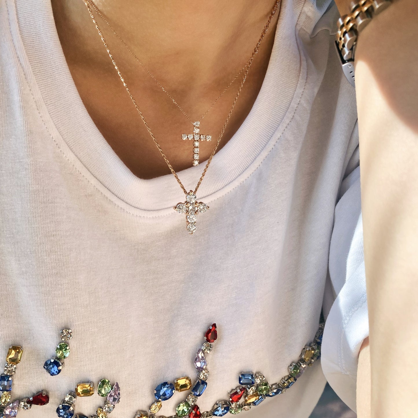 11 Stone Diamond Cross Necklace