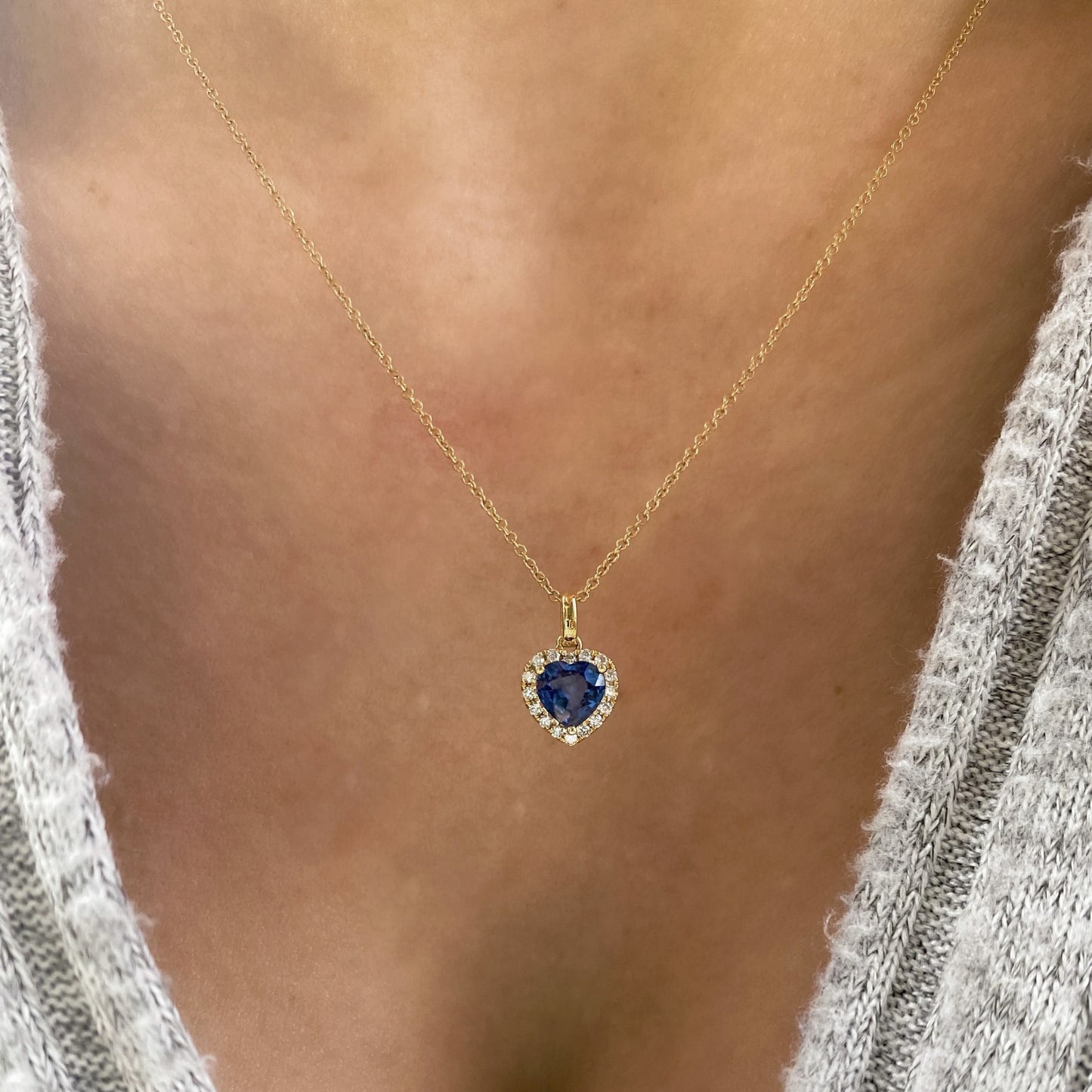 Sapphire and Diamond Heart Necklace