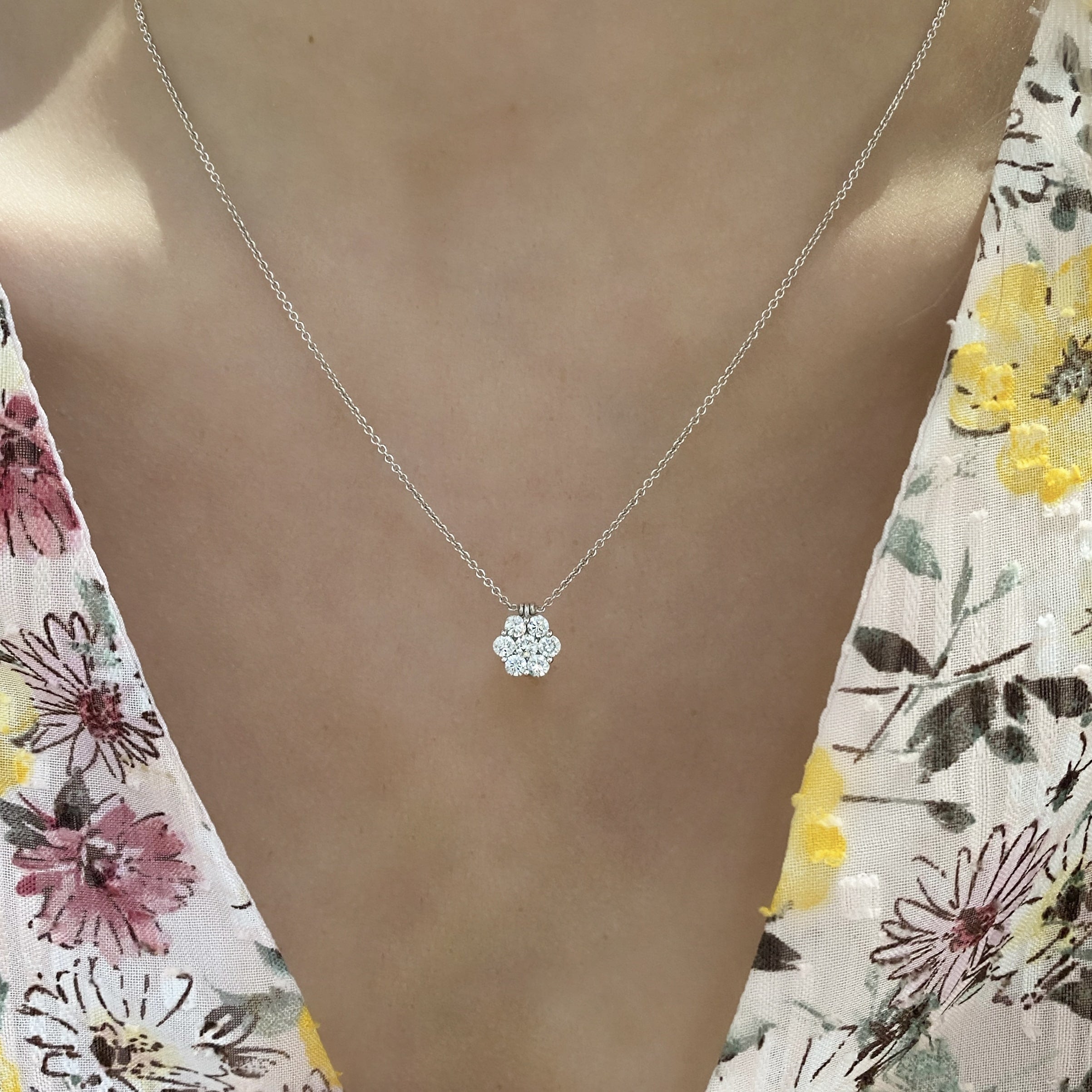 14K Yellow Gold Diamond Flower Daisy Pendant Necklace Brushed 0.08 CT Round  Cut | eBay
