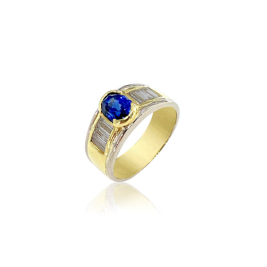 Two Tone Sapphire and Baguette Diamond Ring